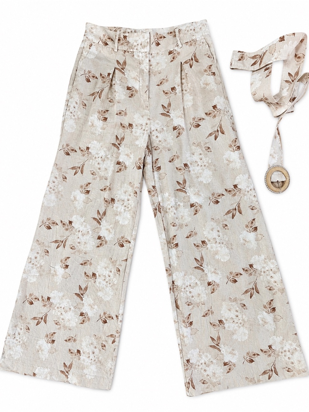 House of Harlow 1960 Beige Floral Wide-Leg Pants